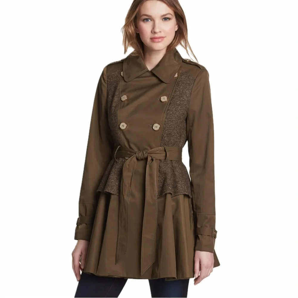Steve Madden Olive Green Peplum Trench Coat